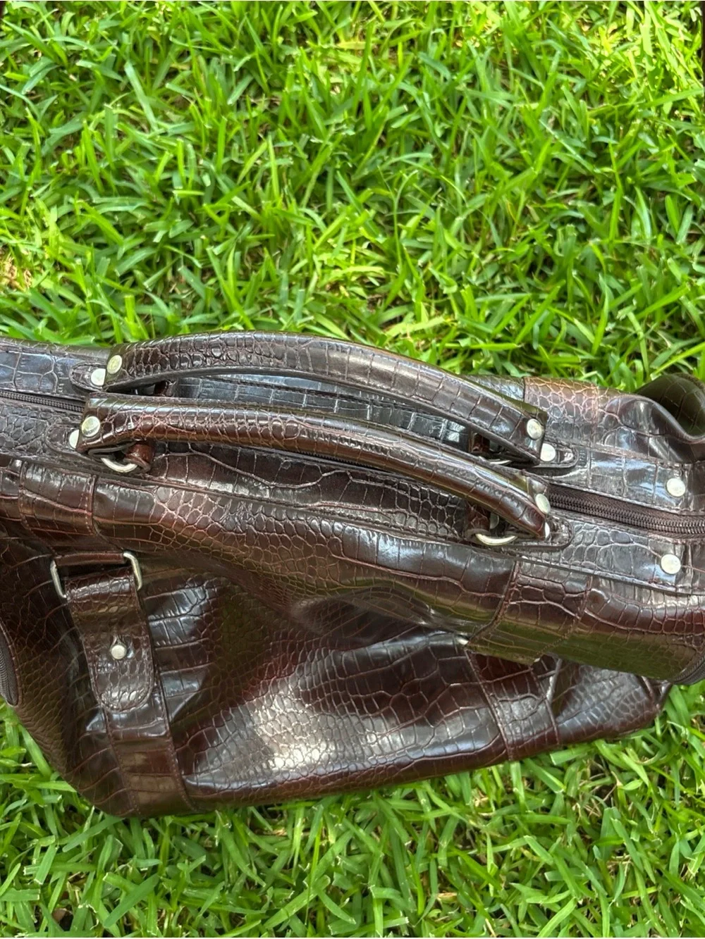 Bath And Body Works Bag Faux Leather Croc Brown Travel Duffel Weekender  18